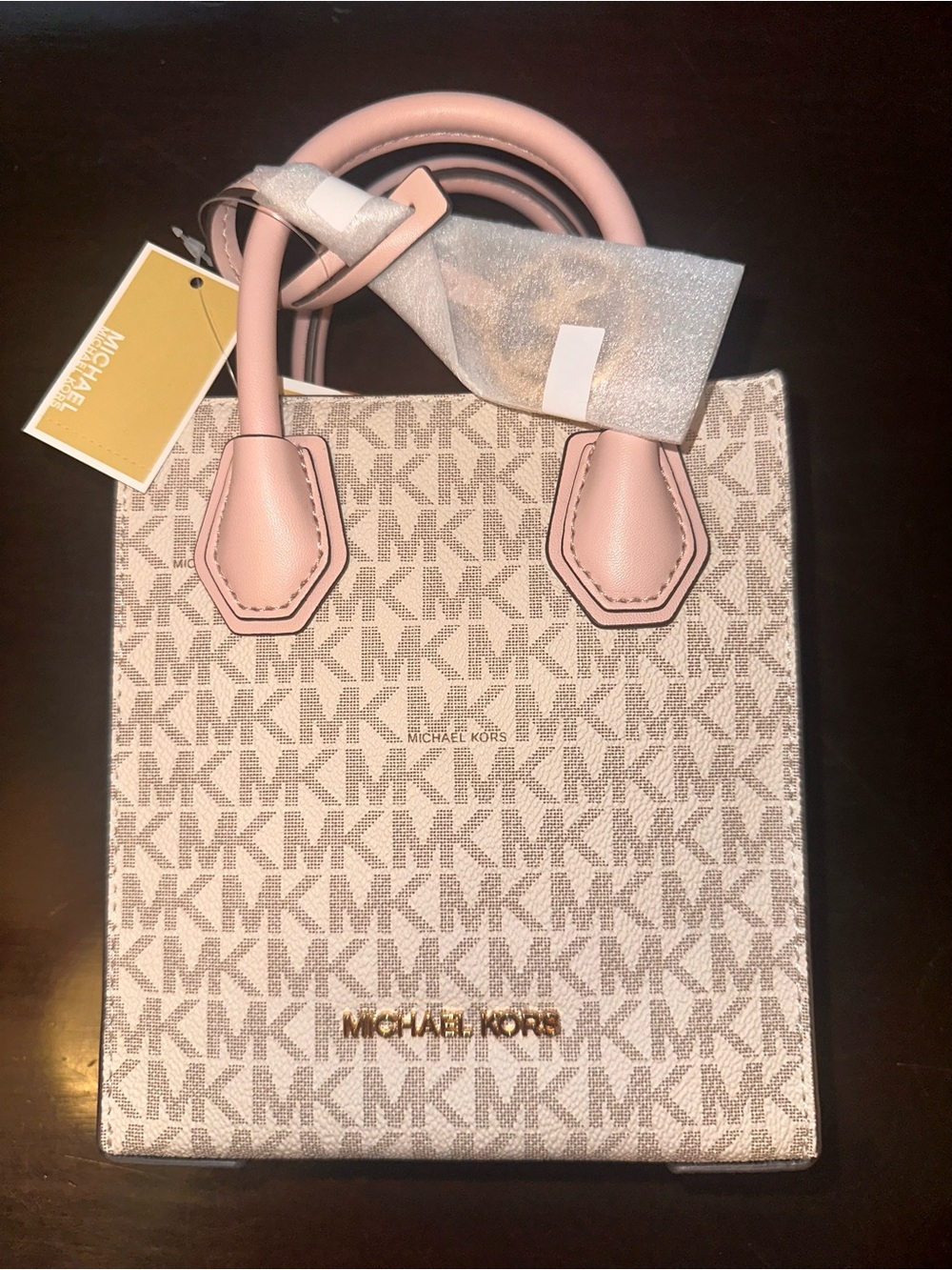 Michael Kors Pink Mini Mercer Signature Convertible Tote Bag